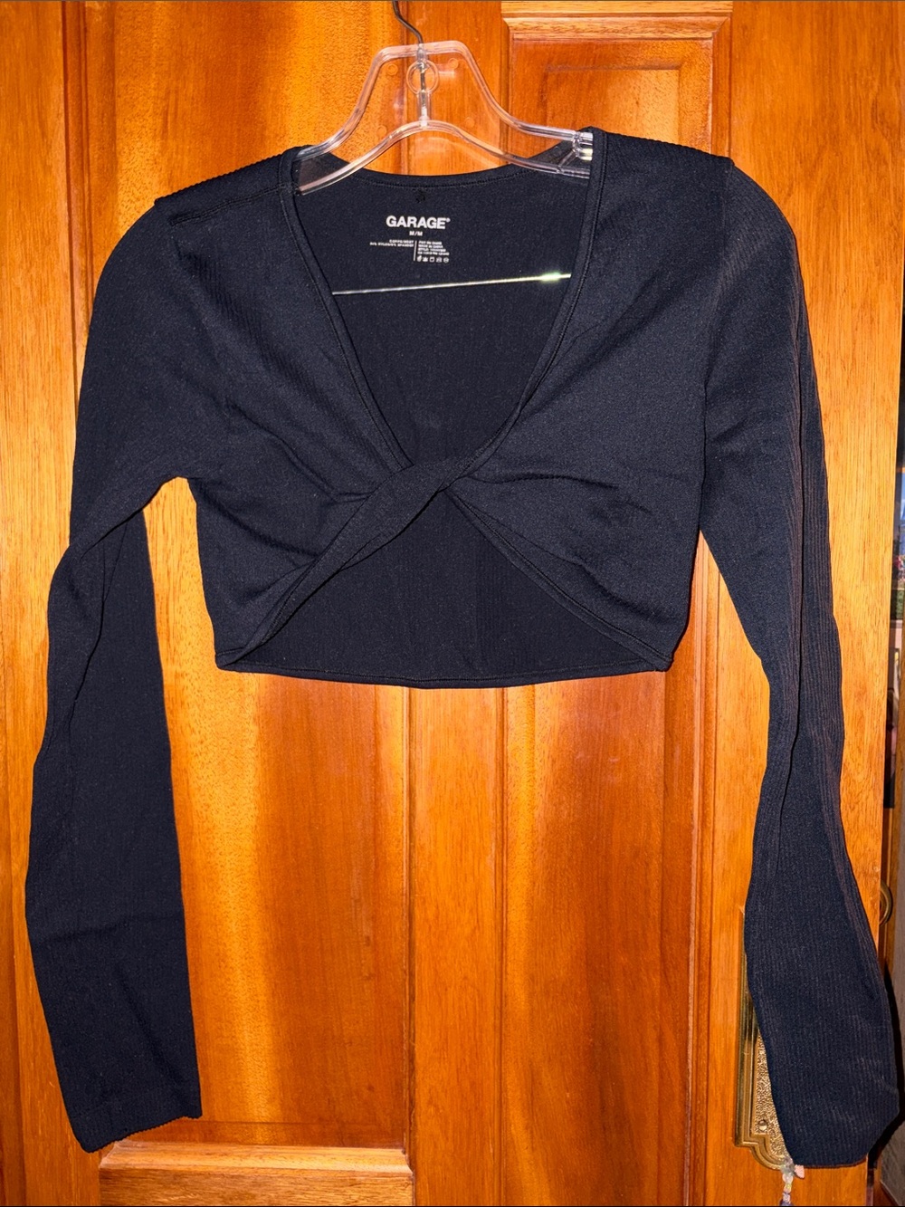 Garage Black Twist-Knot Long Sleeve Crop Top